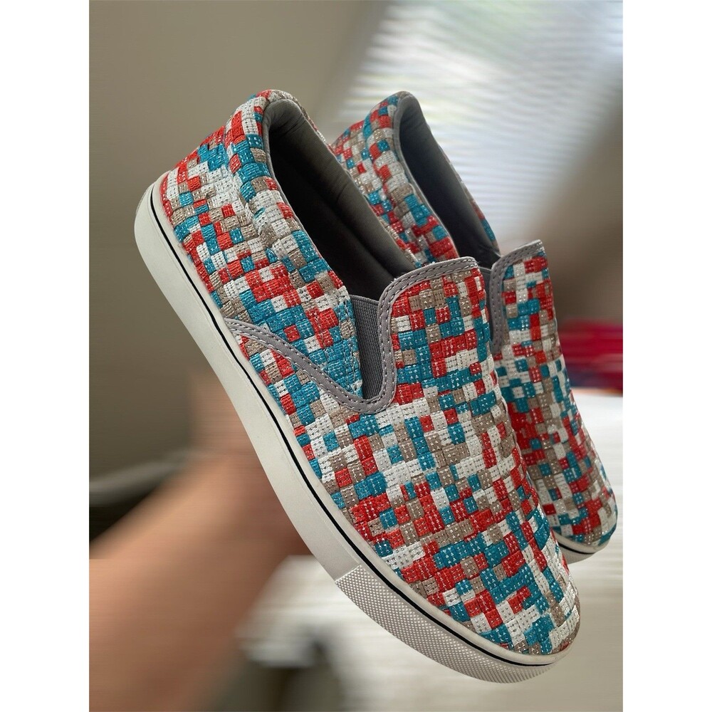 NEW Bernie Mev Victoria slate Multicolor Woven memory foam Slip-On Shoes Size 7